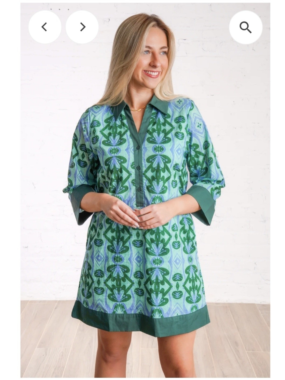 JODIFL Jessica Isle Of Hope Boho Tunic Dress Green & Blue - L